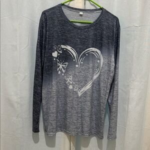 Women's Gray Long Sleeve Top with Heart Design